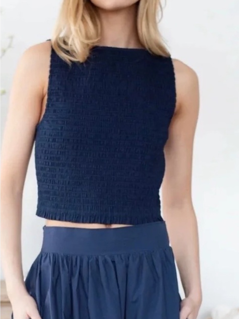 Marea Smocked Navy CharlotteTank Top